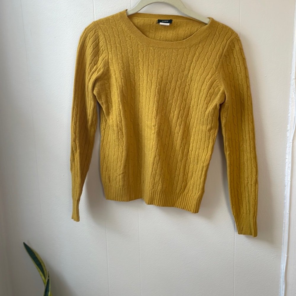 J. Crew XS Cable Knit Wool Sweater Mustard - Picture 1 of 3